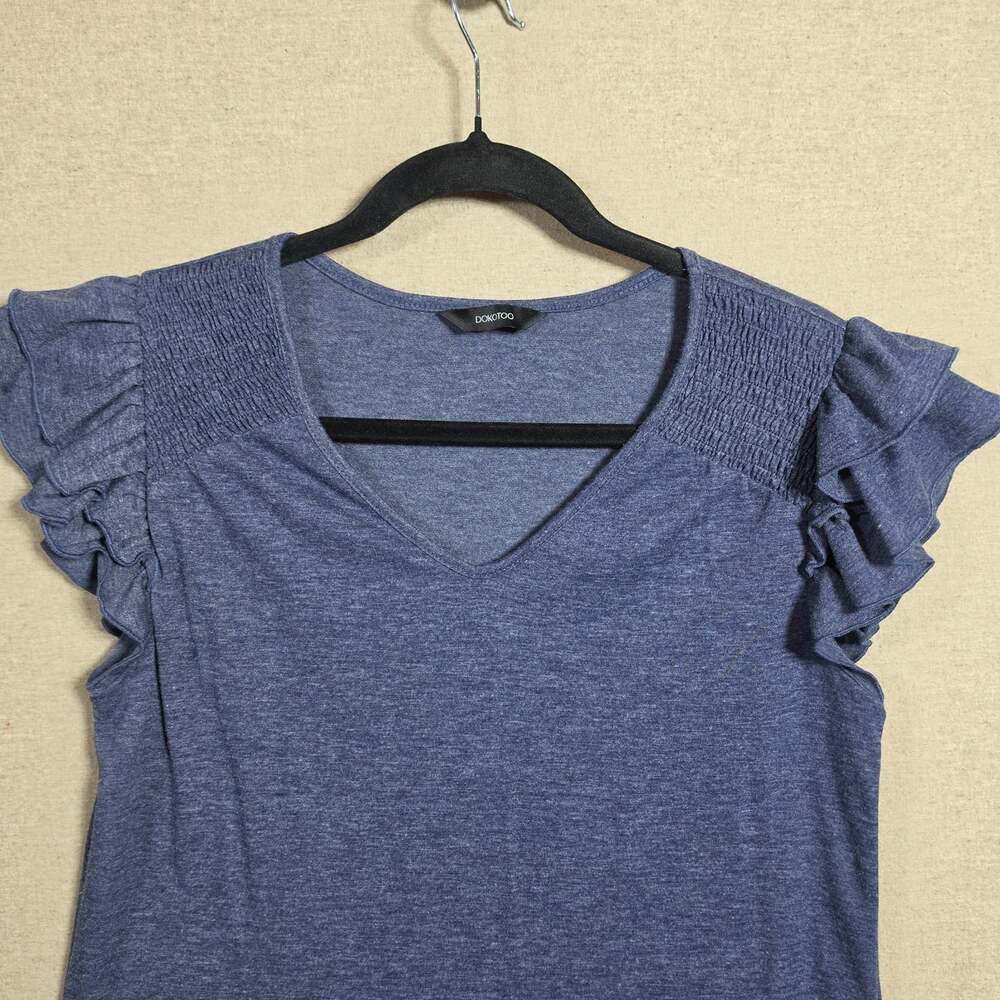 Dokotoo Shirt Womens Size Small Blue Ruffle Short Sleeve Knit Tunic - Picture 5 of 8